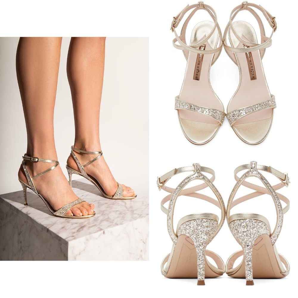 Sophia Webster Silver Glitter ‘Kamryn’ Mid Sandals in Champagne Glitter Size 40